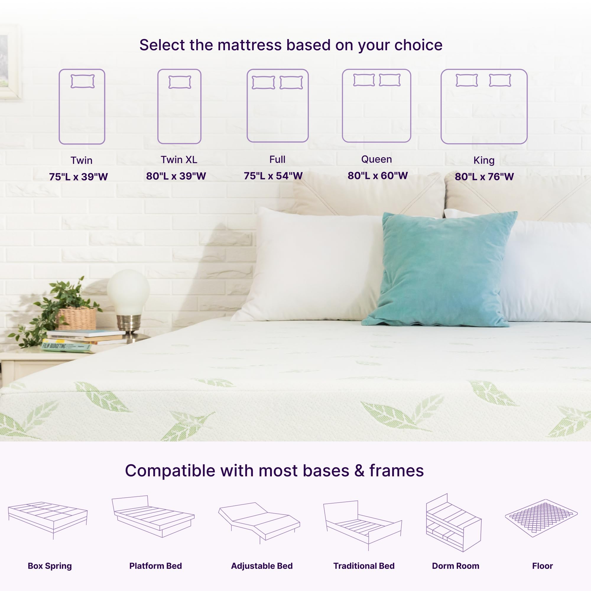 Full Size Mattress, 10 Inch Anula Green Tea Infused Memory Foam Mattress