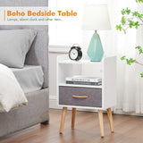 Nightstand with Fabric Drawer, Wooden Bedside Table with 3 Tier Storage