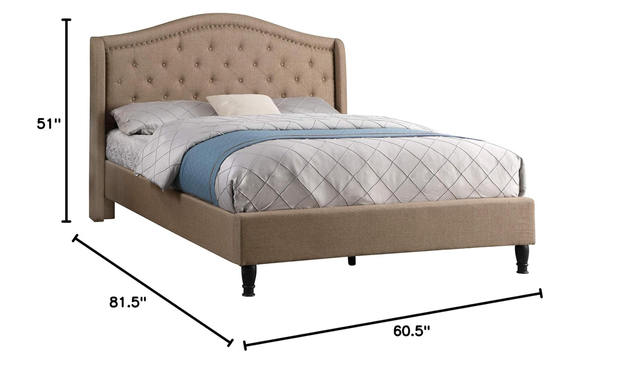 Platform Bed Frame with 51" Tall Headboard - Button Tufted Cloth Bed - Wood Slat Support