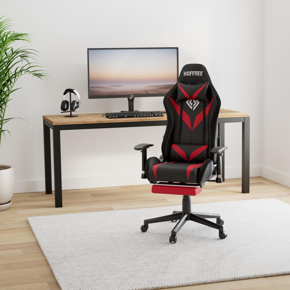 Gaming Chair with Bluetooth Speakers, LED Lights & Massage - Reclining with Footrest
