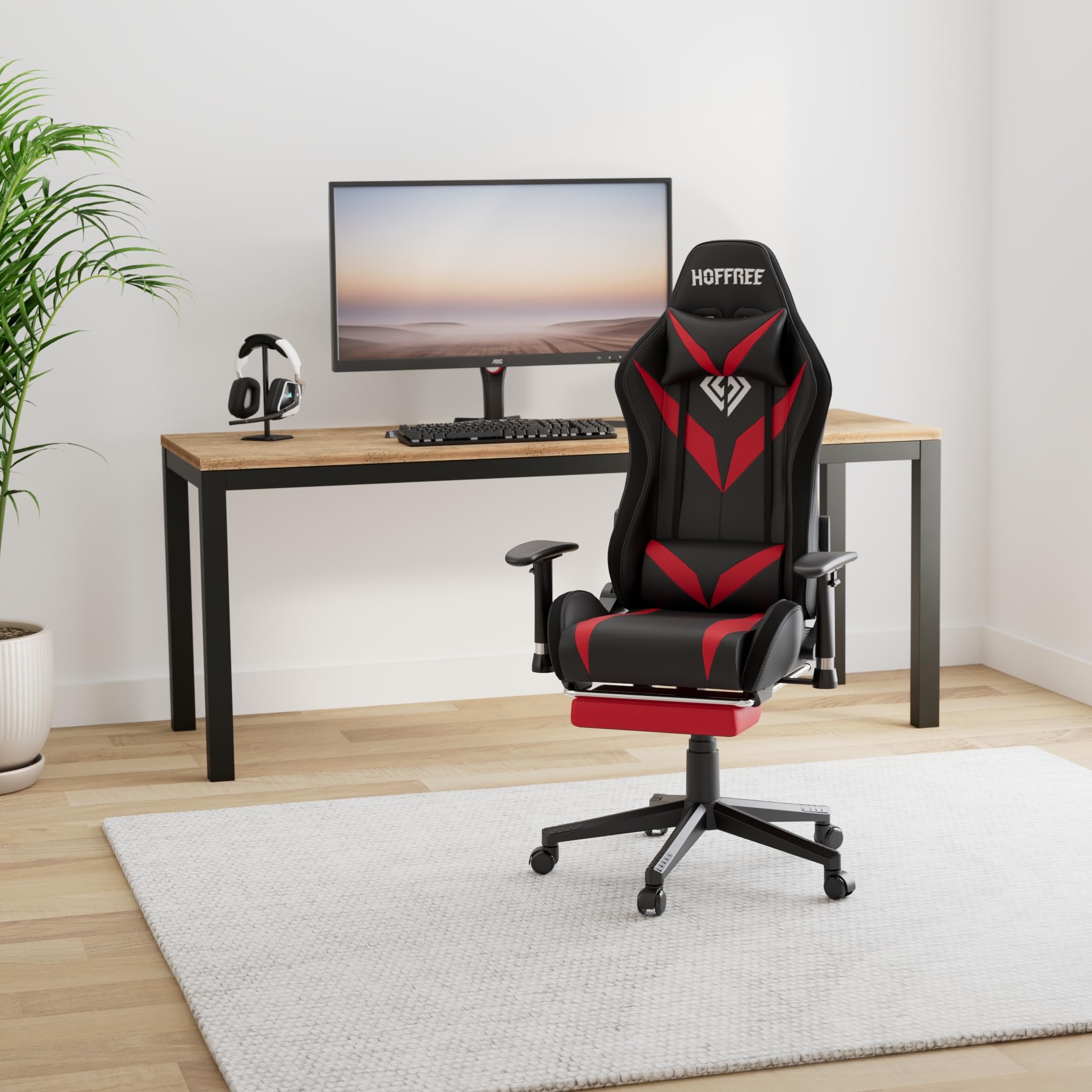 Gaming Chair with Bluetooth Speakers, LED Lights & Massage - Reclining with Footrest