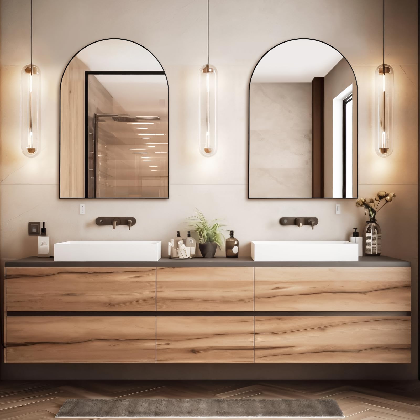 Black Large Arched Mirror for Bathroom Vanity Mirror