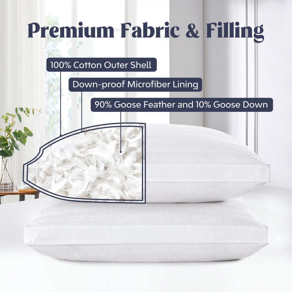 Goose Feathers and Down Pillows with Gusseted 2 Outer Protectors