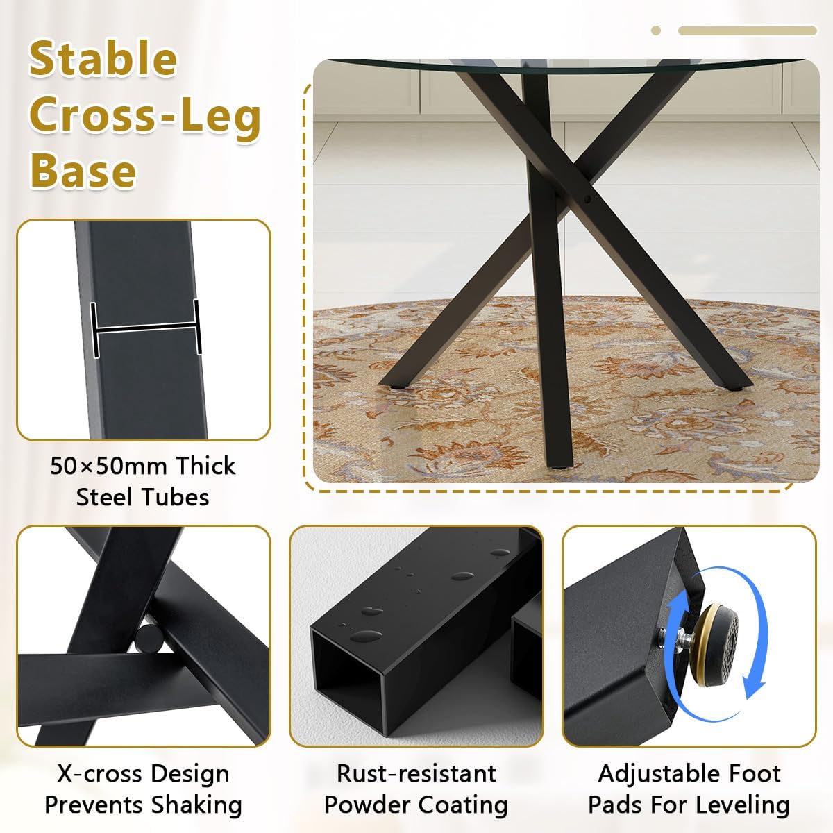 39" Round Glass Dining Table Set for 4 - Modern 5-Piece Kitchen Set