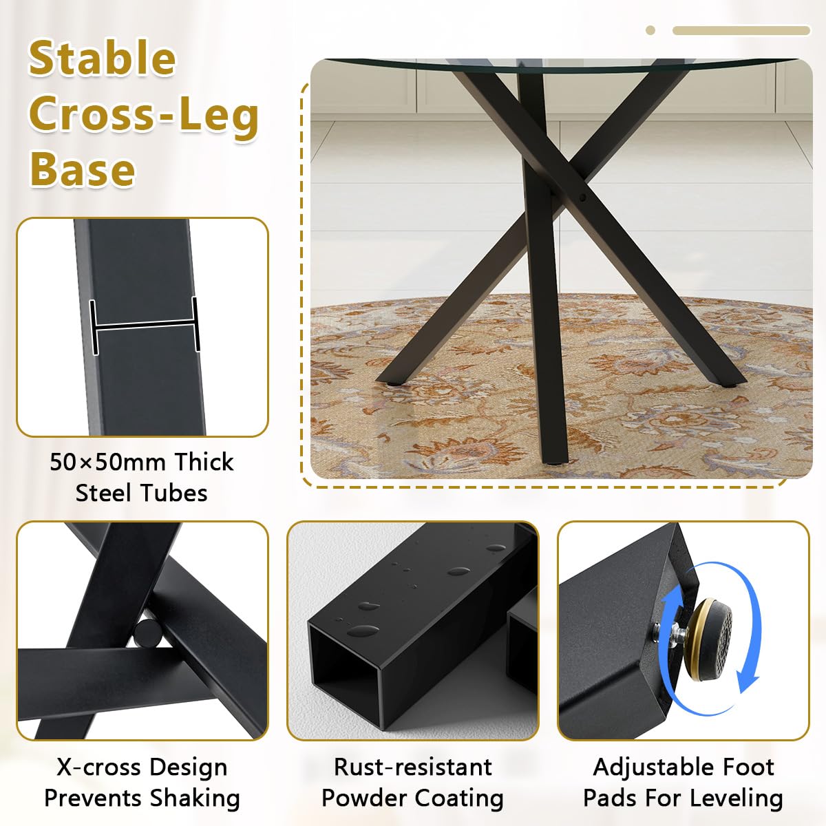 39" Round Glass Dining Table Set for 4 - Modern 5-Piece Kitchen Set