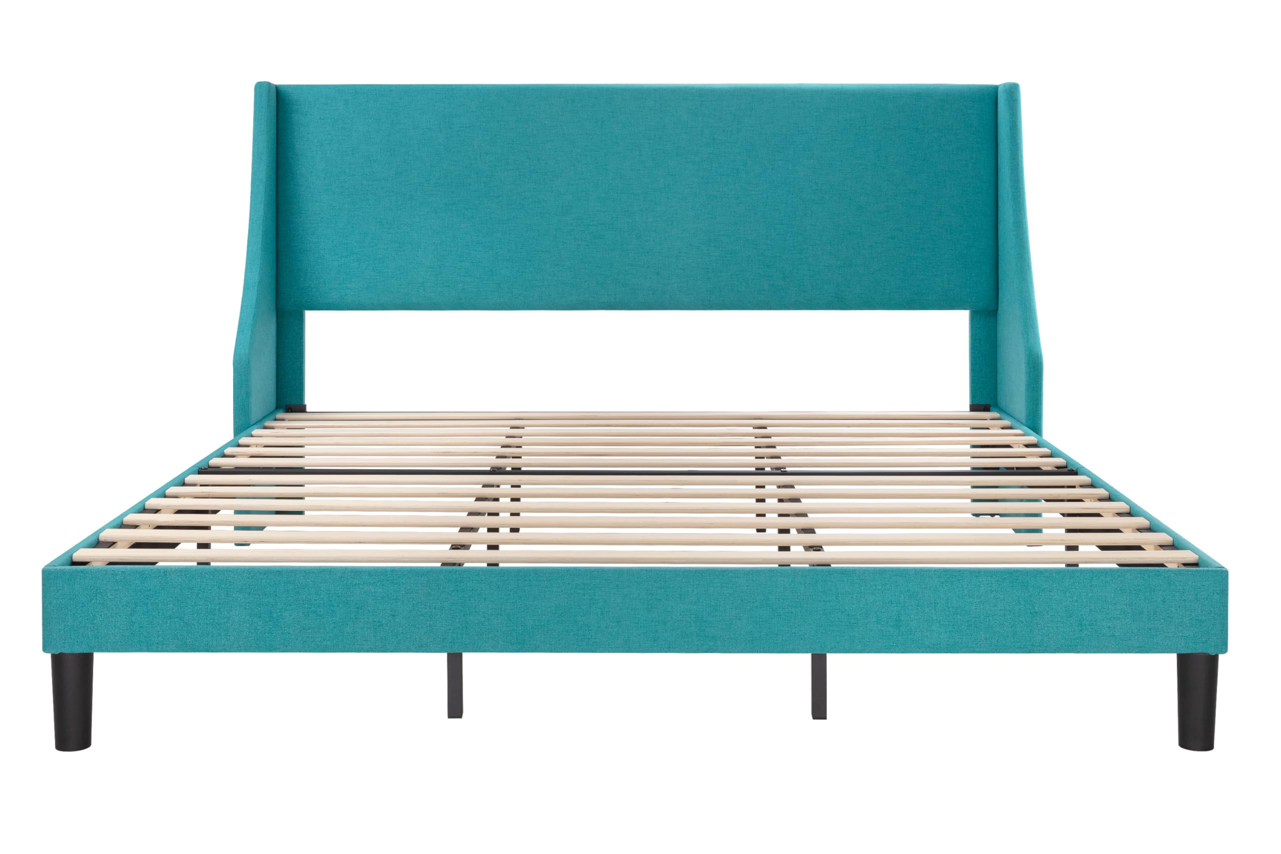 Upholstered Bed Frame King Size with Streamlined Wingback Headboard