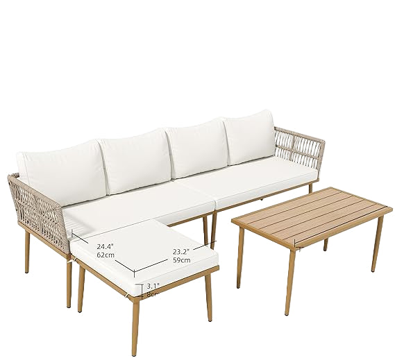 Patio Furniture Set, 6 Pieces Outdoor Rattan Woven Sectional Sofa Patio Loveseat