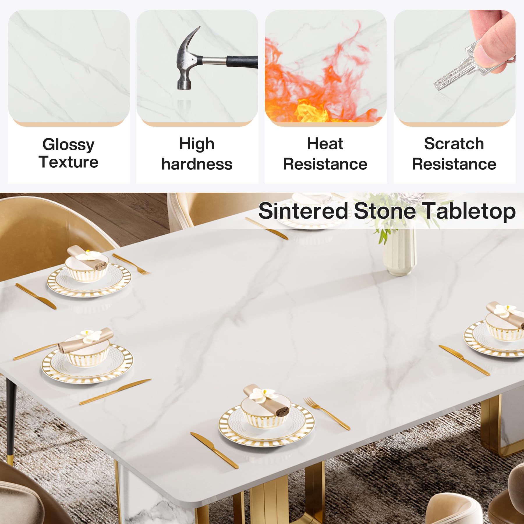79-Inch Luxurious White Sintered Stone Conference Room Table for 6-8 People