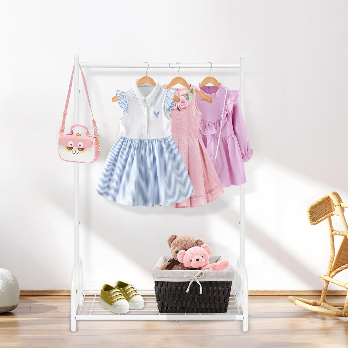 Kids Clothing Rack, Kids Dress Up Storage Rack, Small Clothes Rack with Metal Storage