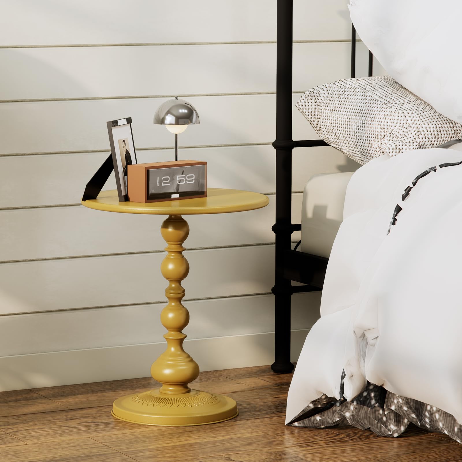 Small Round Side End Table, Vintage Matte Coffee Drink Cocktail Table