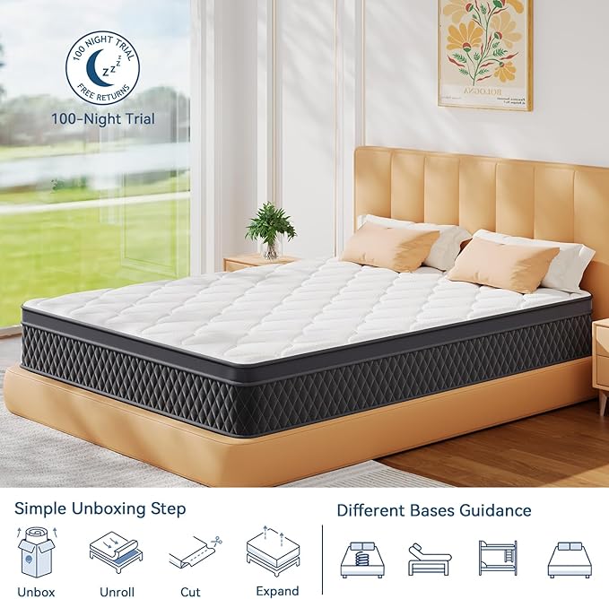 12 Inch Full Mattress in a Box, Memory Foam Hybrid Mattress with Individually Pocketed Springs