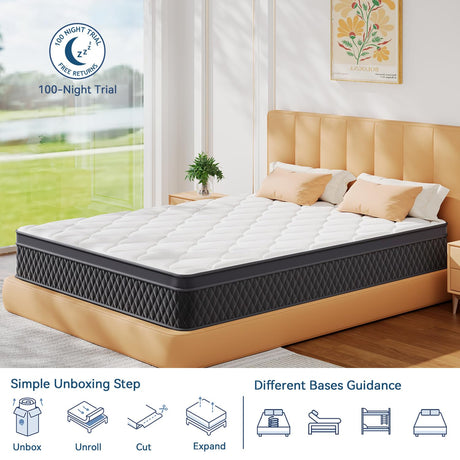 12 Inch Full Mattress in a Box, Memory Foam Hybrid Mattress with Individually Pocketed Springs