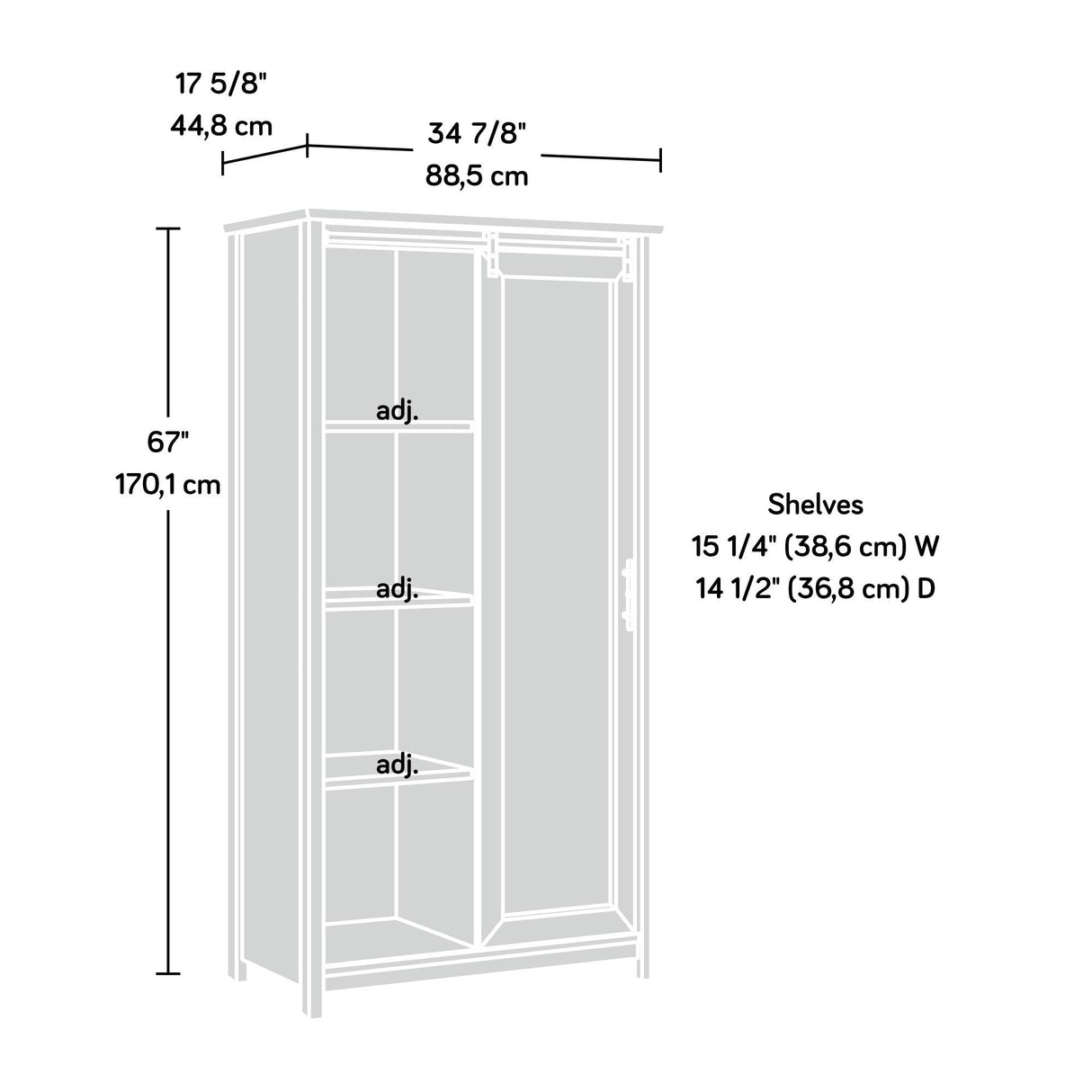 Coral Cape Storage Pantry Cabinet, L: 34.84" x W: 17.64" x H: 66.97"