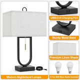 24" Table Lamps Set of 2 with USB Ports & Adjustable Color Temperature
