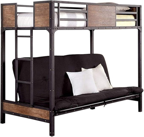 Wooden and Metal Twin Bunk Bed with Rail Guard, Black and Brown,