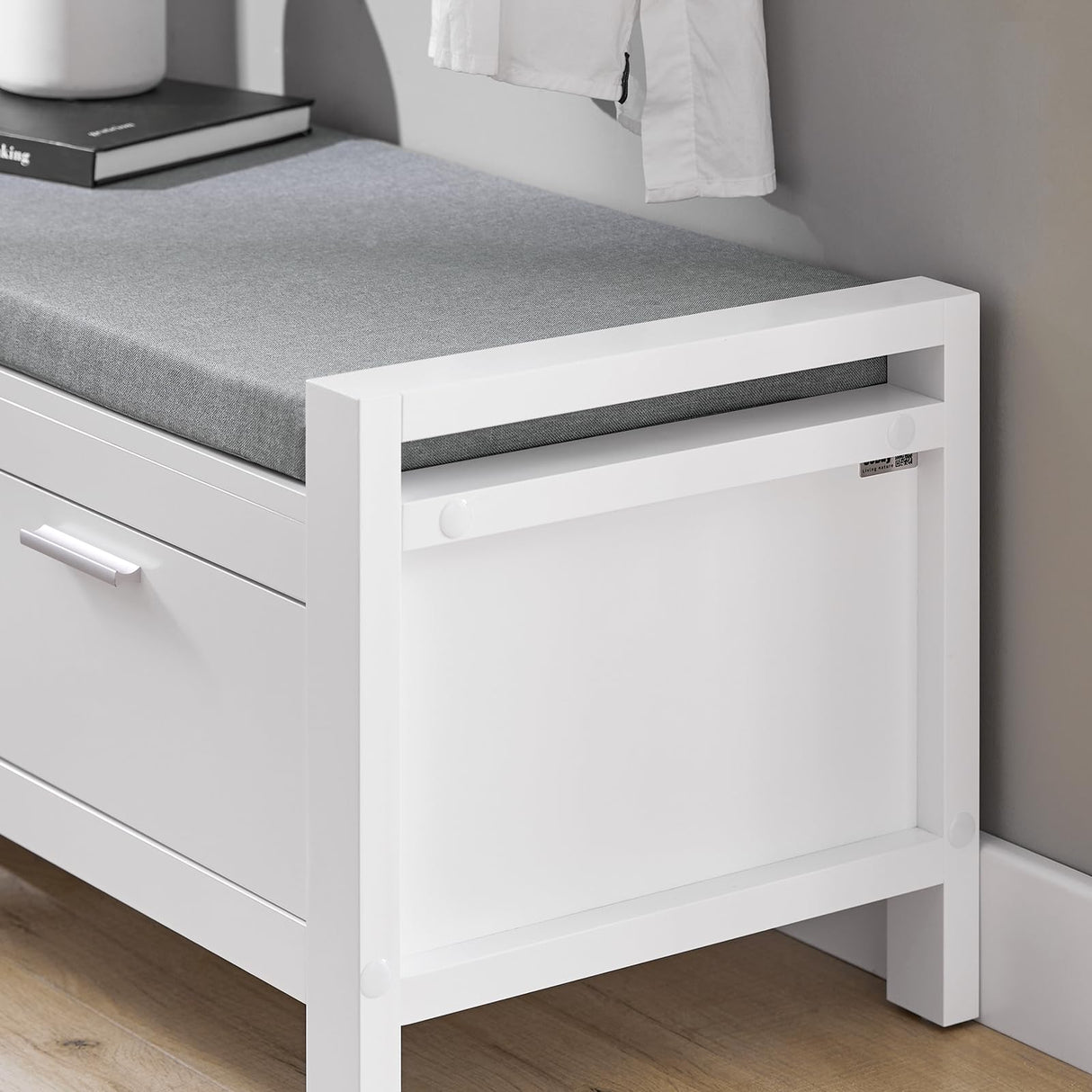 FSR74-W, Hallway Storage Bench with 2 Drawers and Padded Seat Cushion,