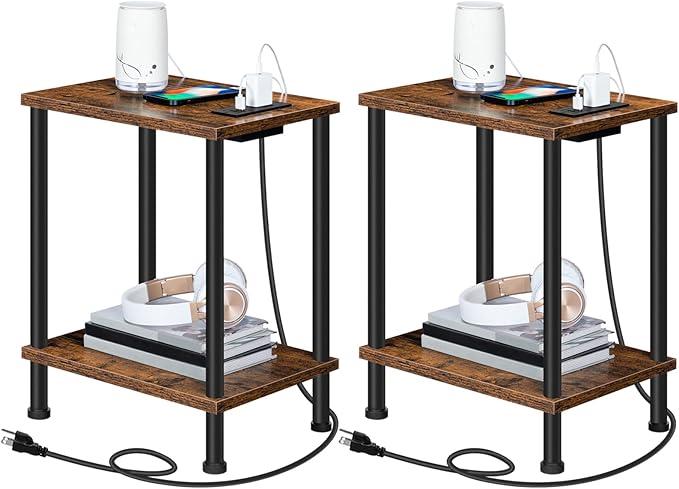 Nightstand with 2-Layer Storage Shelves