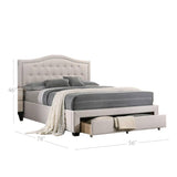 BM300216 Buk Upholstered Tufted Bed with Storage & Nailhead Trim Ivory - Full Size