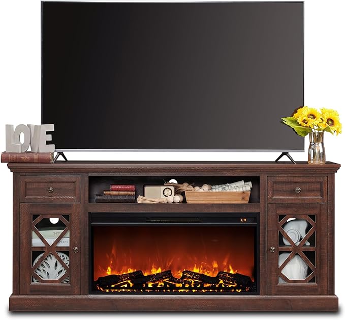 Electric Fireplace TV Stand for 80 Inch TVs, 31" Tall Highboy Entertainment Center