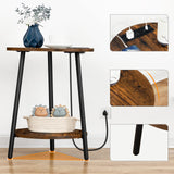 Round End Table with Charging Station, 2-Tier Small Circle Side Table