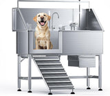Professional 56" Dog Washing Station - Stainless Steel Grooming Tub with Ramp