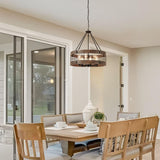 LamQee 24 Inch Farmhouse Dining Room Light Fixture, 6 Lights Modern Farmhouse Chandelier with Wood and Black Metal Shade, Large Rustic Chandeliers Hanging Pendant Lighting for Kitchen Entryway Foyer