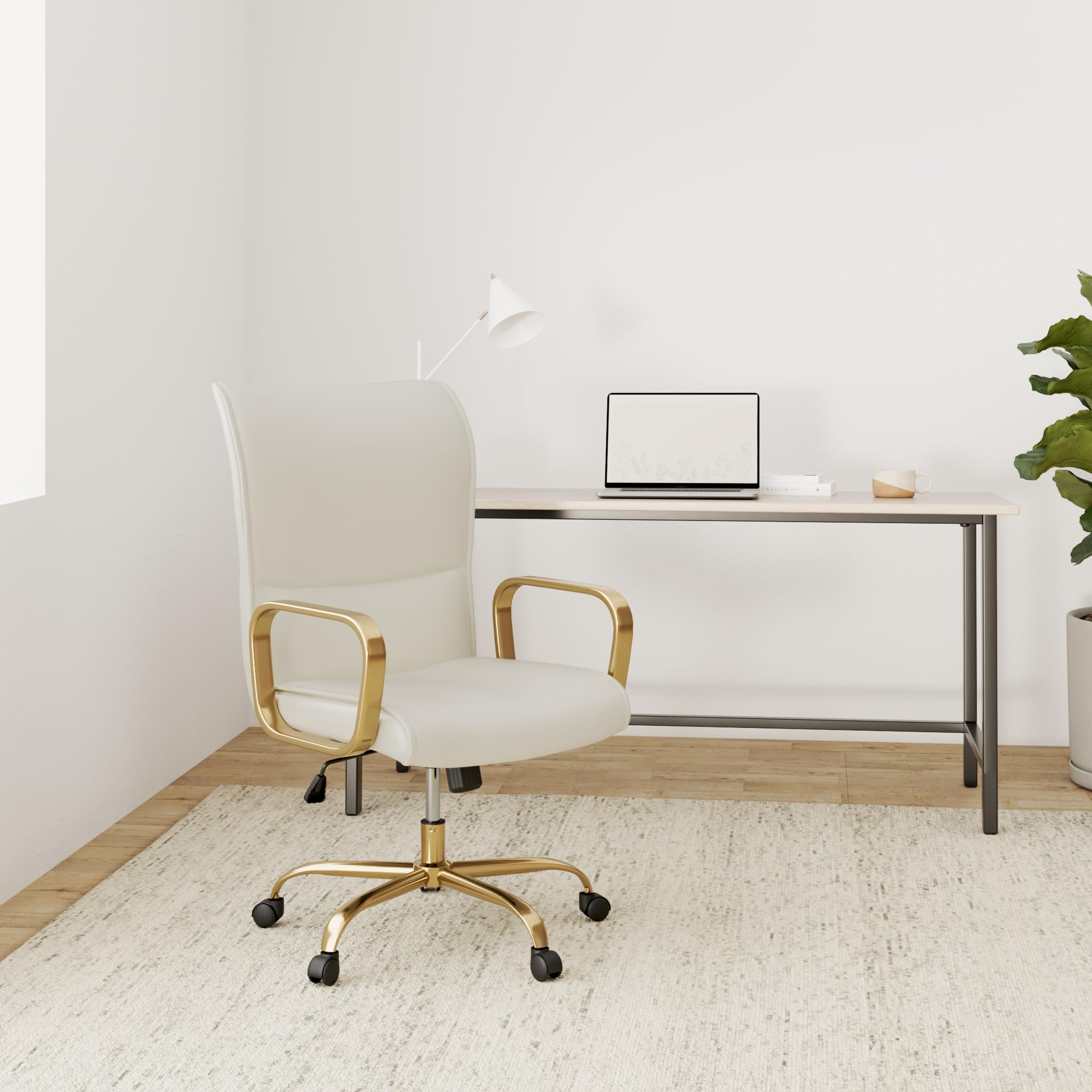 Modern Upholstered Mid-Back Office Chair with Wheels