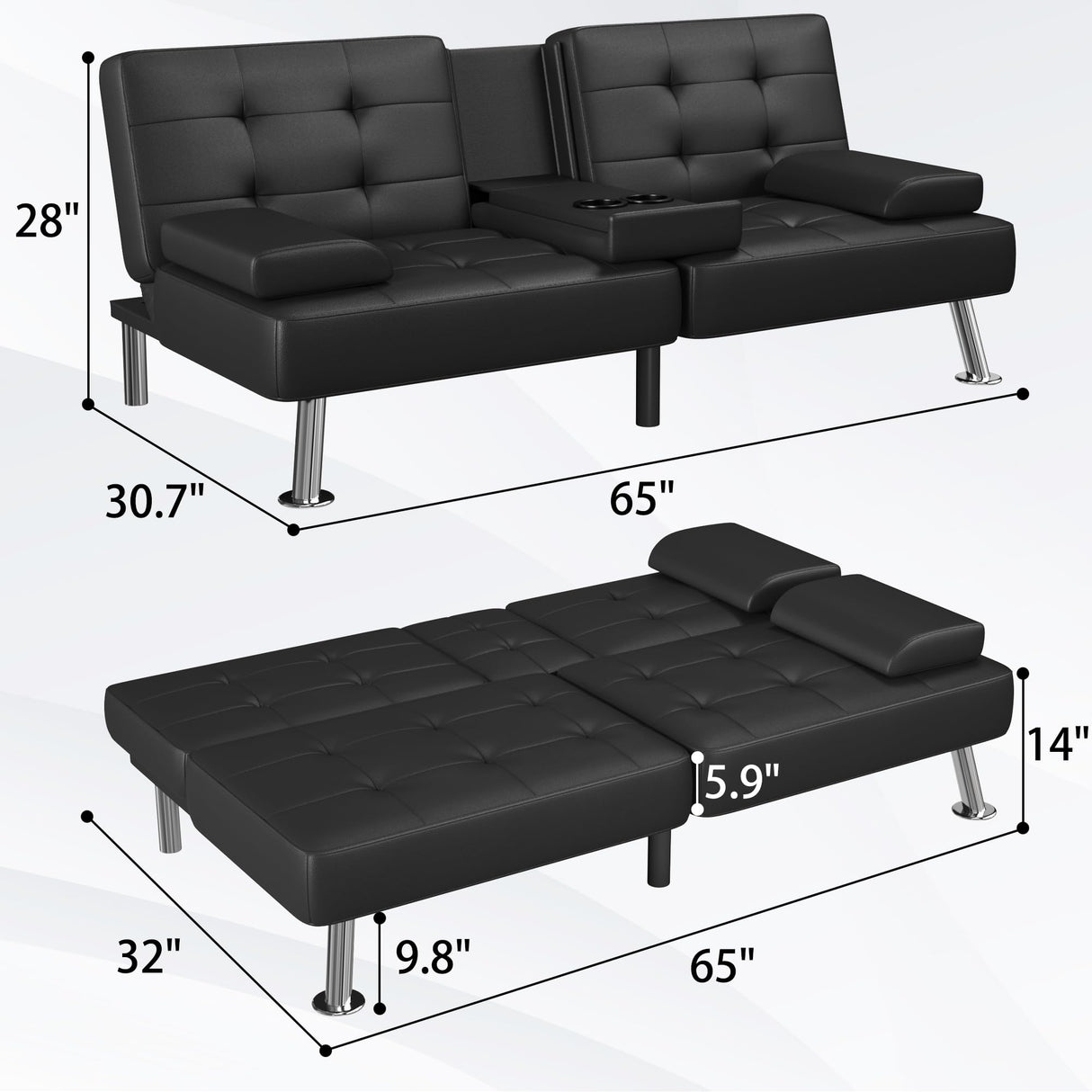 Futon Sofa Bed Modern Folding Futon Set Faux Leather Convertible Recliner