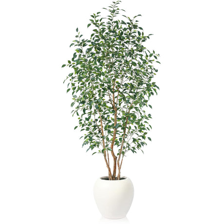 8FT Artificial Ficus Tree for Indoor,Faux Ficus Plant with 18inch White Planter