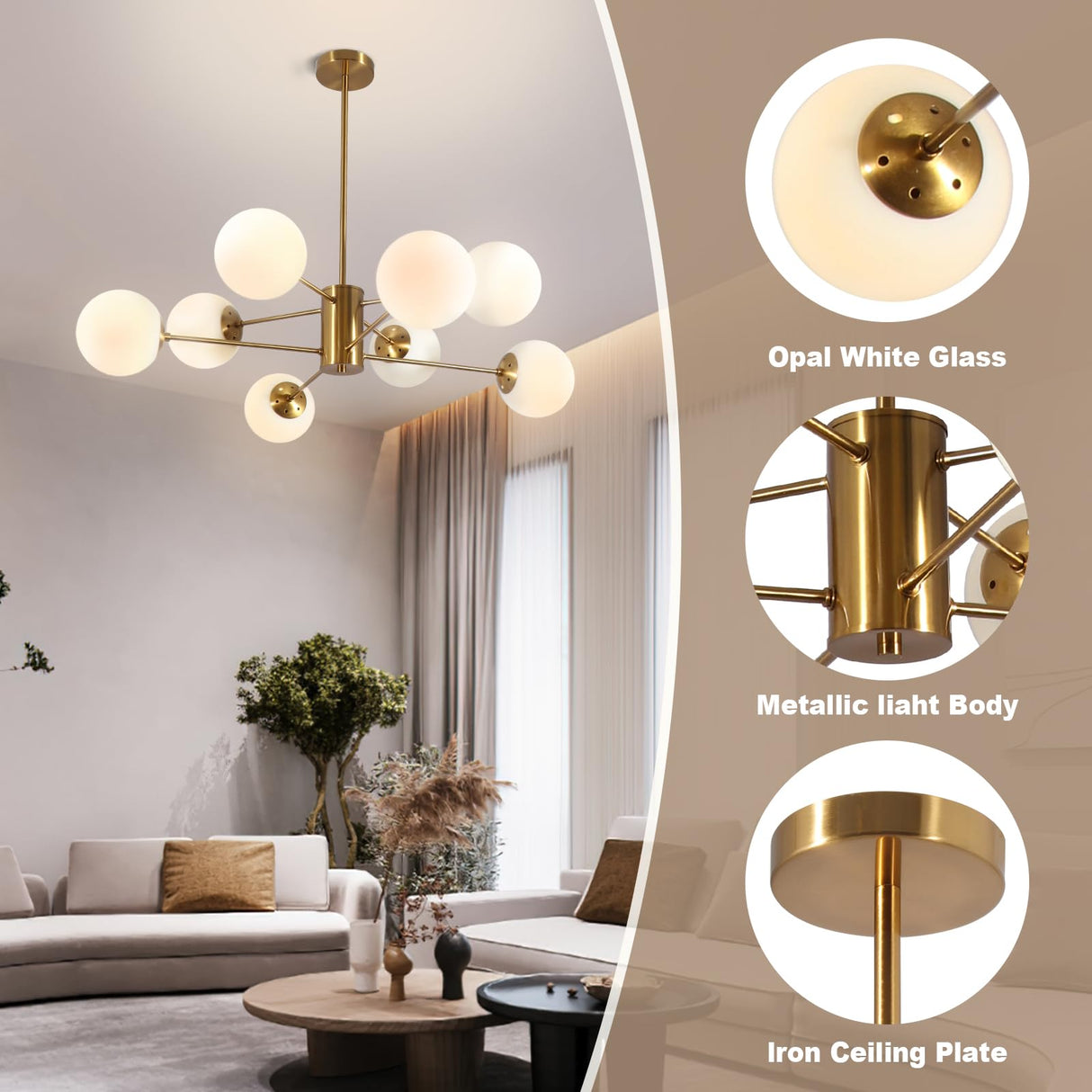 Chandelier Lighting,8-Light Mid Century Modern Chandelier Gold Chandelier for