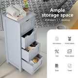 Bathroom Storage Cabinet, Grey Freestanding Floor Cabinet with 4 Drawers & Anti-Tipping Device for Bathroom Living Room Home Office,