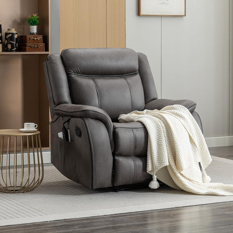 Leather Massage Recliner Chair with Heat Vibration and Overstuffed Arm