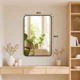 Black Metal Framed Bathroom Mirror 24x36 - Set of 2 Rounded Rectangle Vanity Mirrors