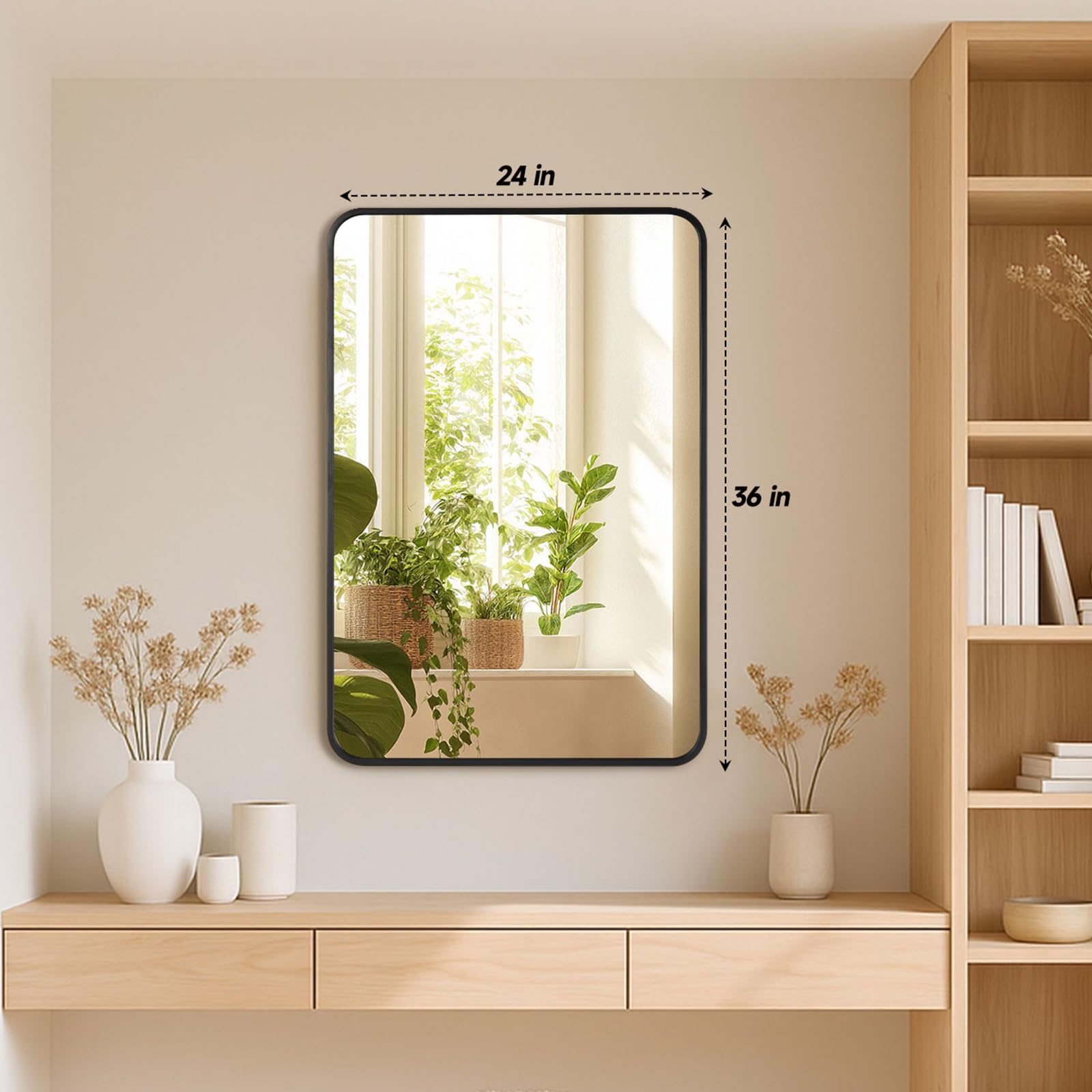 Black Metal Framed Bathroom Mirror 24x36 - Set of 2 Rounded Rectangle Vanity Mirrors