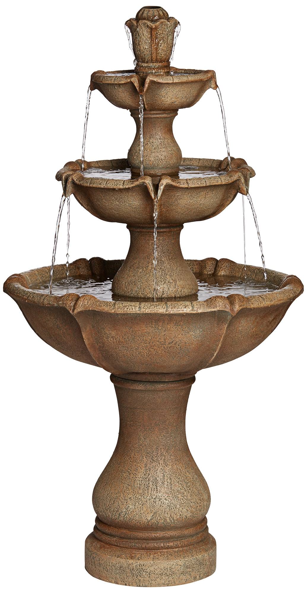 Outdoor Floor Water Fountain with Light LED 43" High 3-Tiered Resin for Garden