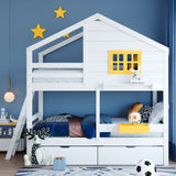 Kids House Bed Bunk Beds, Twin Over Twin Bunk Beds with Roof