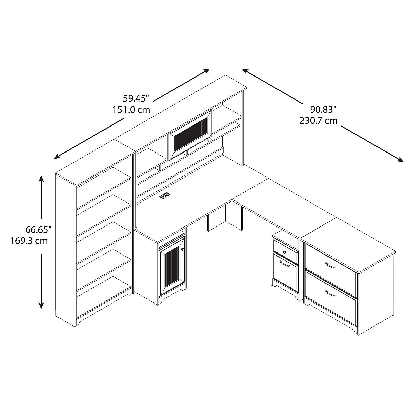 EliteWork L-Shaped Desk with Hutch, 5-Shelf Bookcase & Lateral File Cabinet