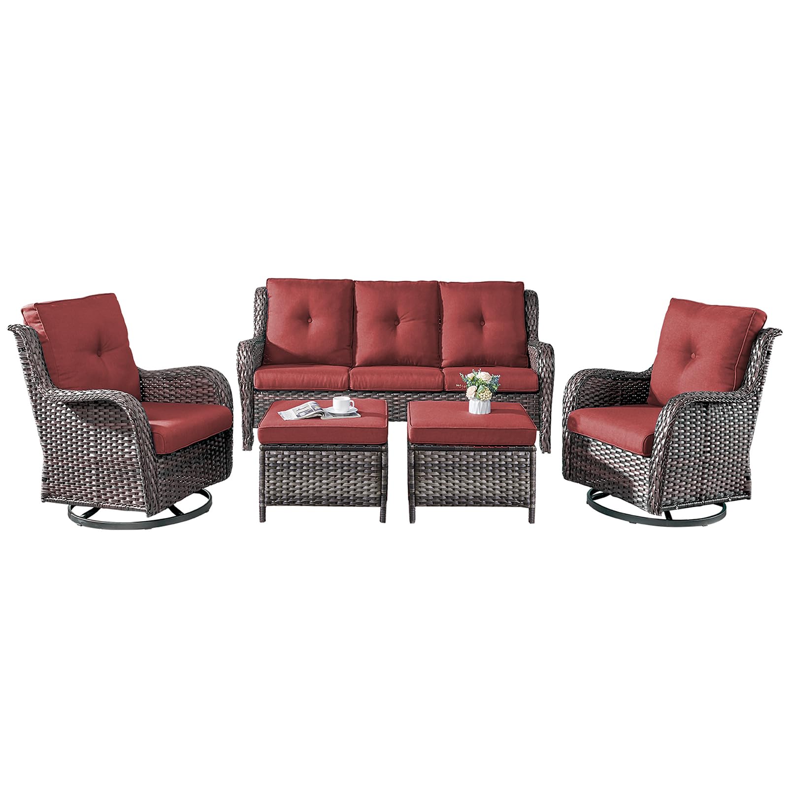 Wicker Patio Furniture Set - 5 Piece Rattan Outdoor Sectional Conversation Sets