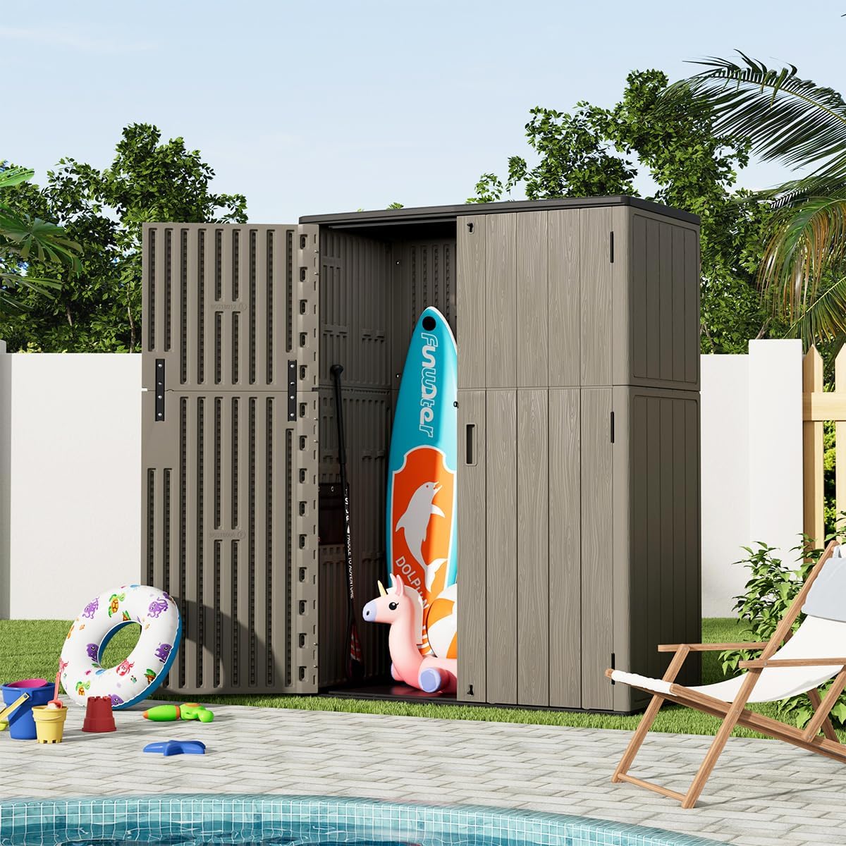 Outdoor Vertical Storage Shed,57 Cu.ft Outdoor Storage Cabinet Waterproof