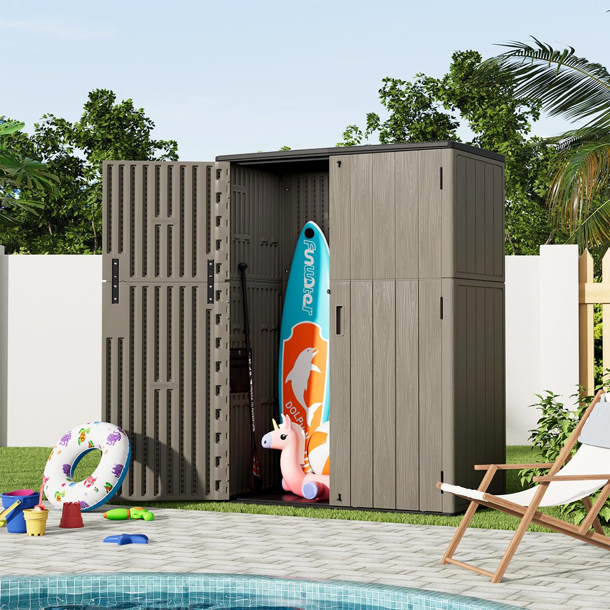 Outdoor Vertical Storage Shed,57 Cu.ft Outdoor Storage Cabinet Waterproof