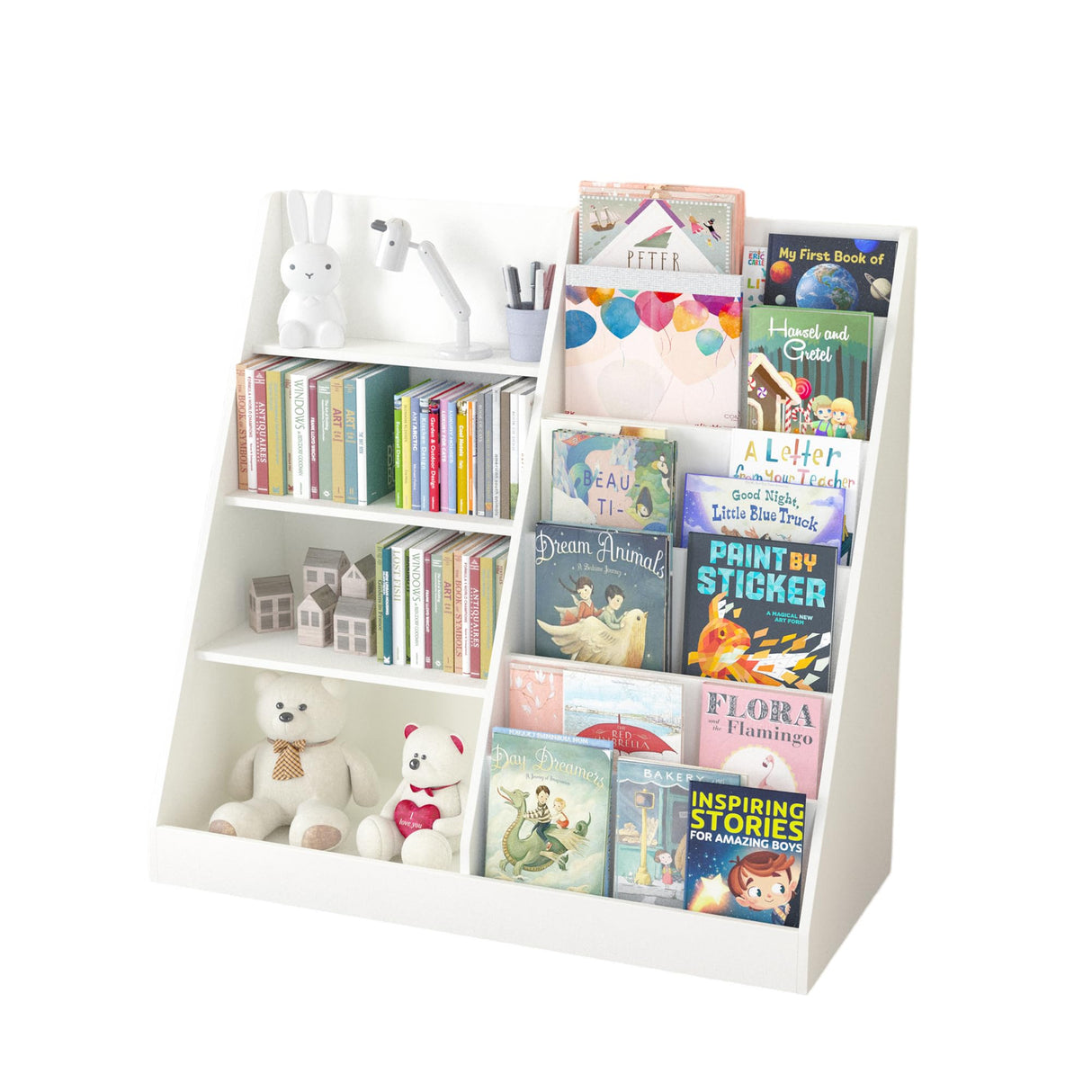 Toy Storage Organizer, Bookcase Display Stand, Multifunctional 4 Tier Wooden Kids Book