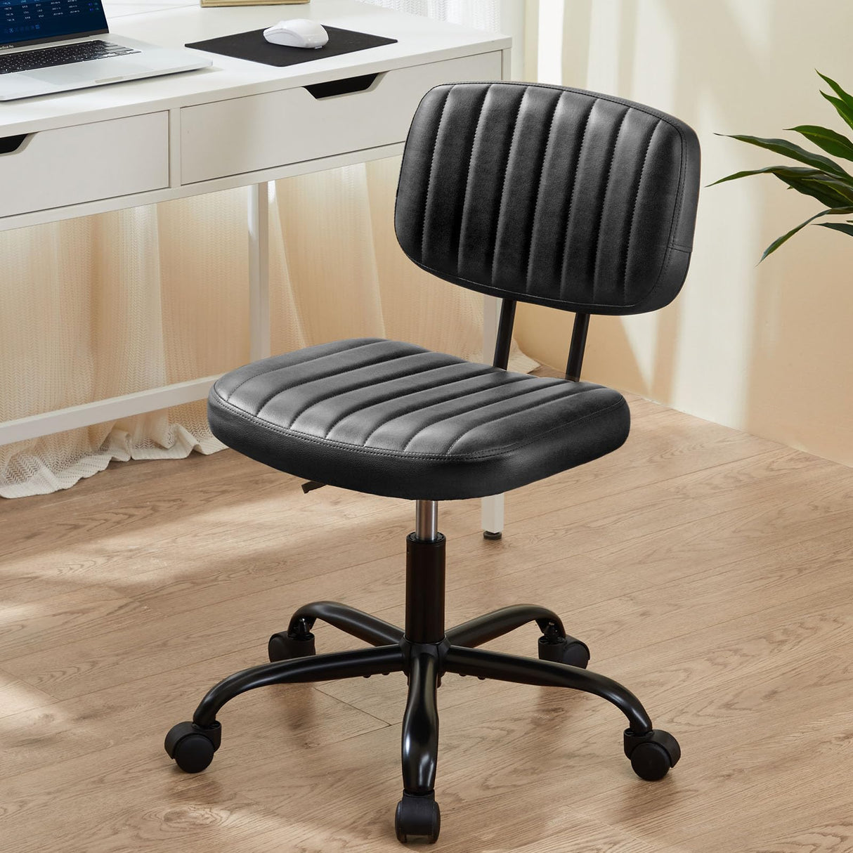 Small Office Desk Chair with Wheels Armless Comfy Computer Chair with Lumbar Support