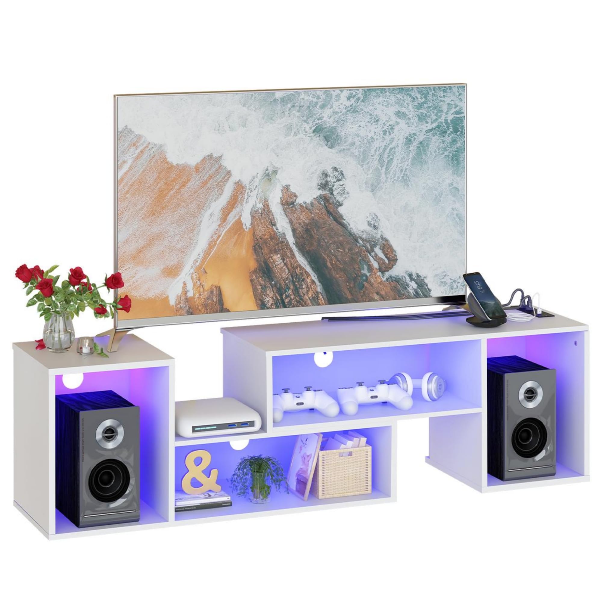 Modern L-Shaped LED TV Stand with Storage for 65-Inch TVs