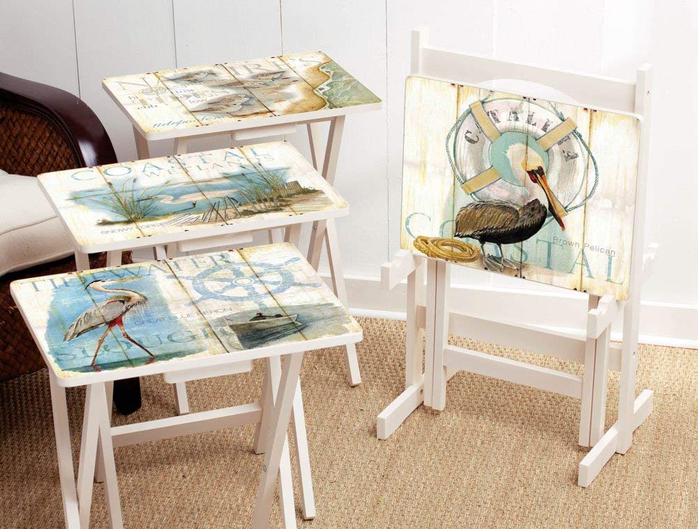 Coastal Bird Folding TV Tray Tables - Shorebird-Themed Design, Perfect