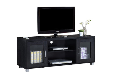 TV Stand with Two Transparent Doors for Cabinet Storage & One Shelf, Black