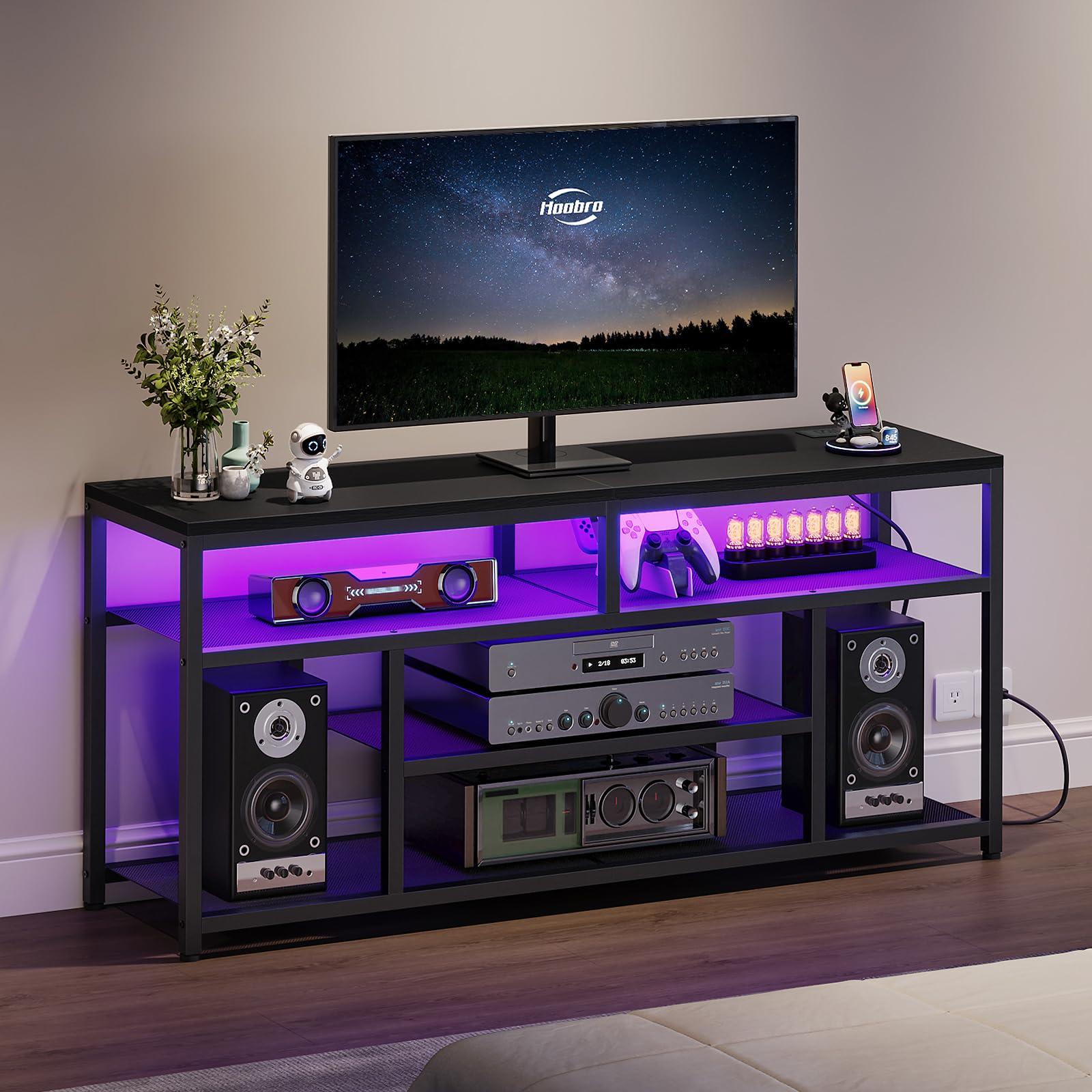 LED TV Stand with Charging Station - 4-Tier Entertainment Center for 65" TVs