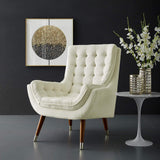 Modway Suggest Button Tufted Upholstered Velvet Lounge Chair, Ivory