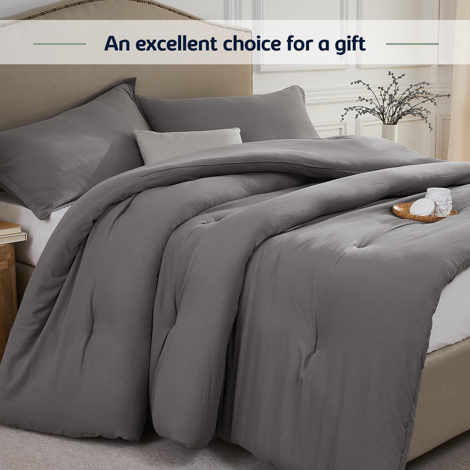 Queen Comforter Sets Grey,3PCS Soft Lightweight Breathable Bedding Comforter Sets for All Season,