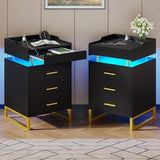 LED Nightstand with Charging Station, Large Night Stand with 3 Drawers and 1 Pull-Out Tray