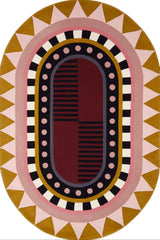 Geometric Area Rug 10' x 14' - Handmade Wool Pink & Red